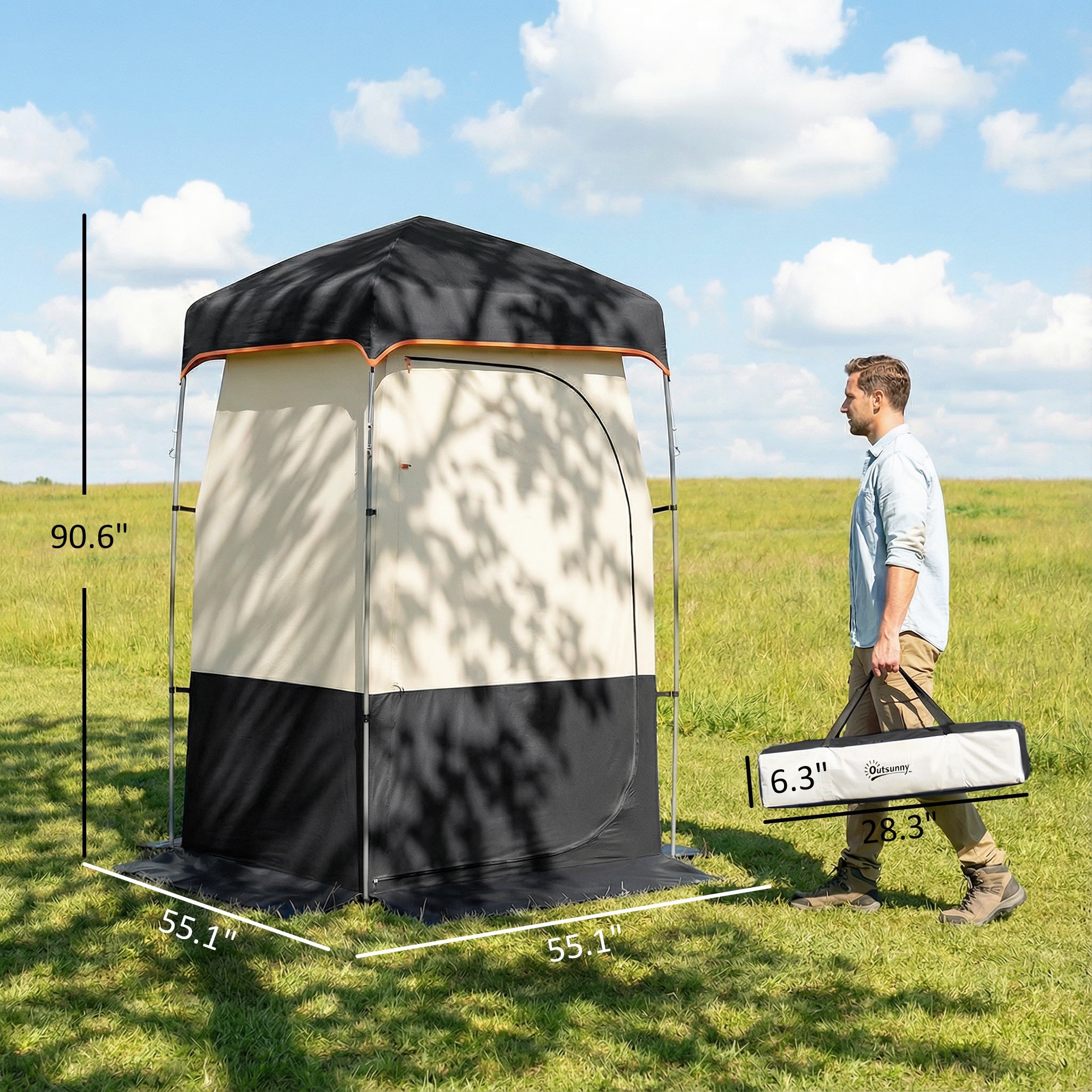 Camping Shower Tent, Portable Privacy Shelter with Solar Shower Bag, Removable Floor and Carrying Bag, Black