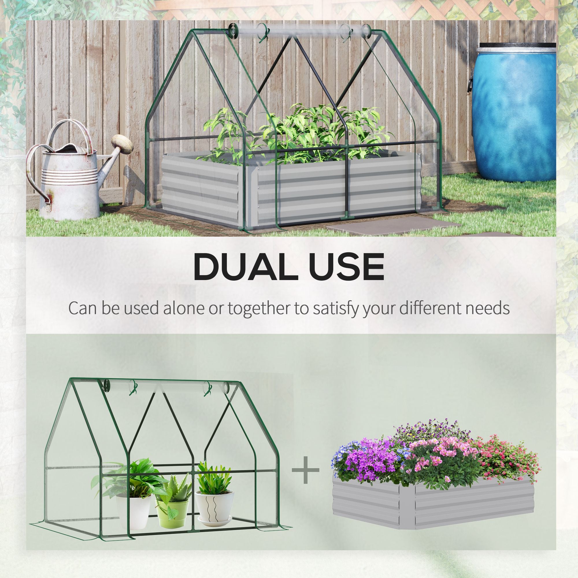 Raised Garden Bed with Cover, Outdoor Galvanized Metal Planter Box Kit, 4 x 3 ft Mini Greenhouse with 2 Large Screen Windows, for Growing Flowers, Vegetables and Herbs, Clear