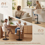 Modern Upholstered Adjustable Barstools with Swivel Seat, Linen Touch Fabric, Steel Frame, Footrest, ‎Beige