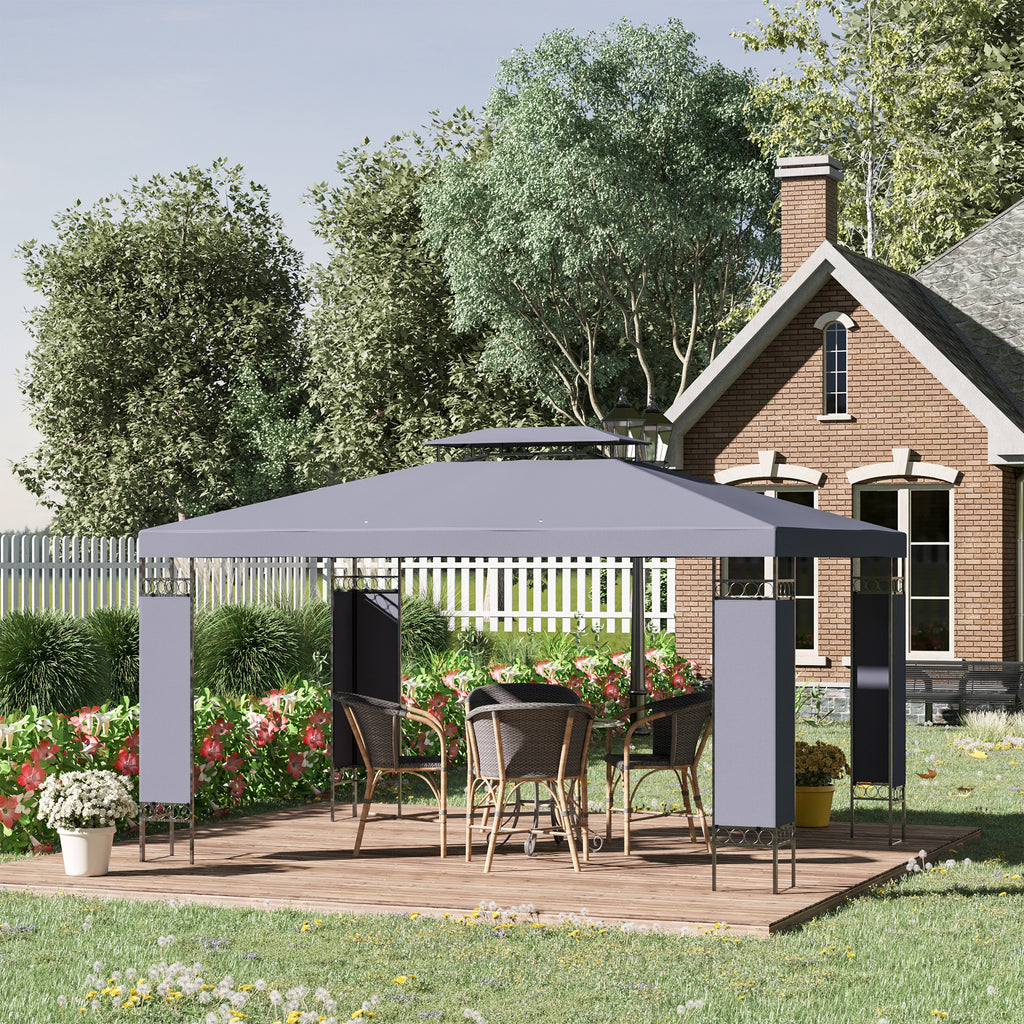 10' x 13' Patio Gazebo, Double Roof Outdoor Gazebo Canopy Shelter with Screen Decorate Corner Frame, for Garden, Lawn, Backyard and Deck, Gray