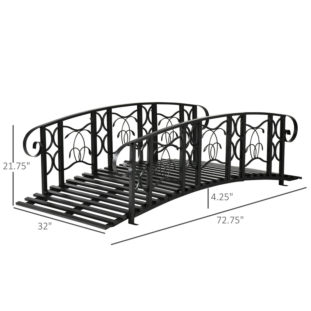6' Metal Arch Backyard Garden Bridge with 660 lbs. Weight Capacity, Safety Siderails, Vine Motifs, Easy Assembly for Backyard Creek, Stream, Pond, Black