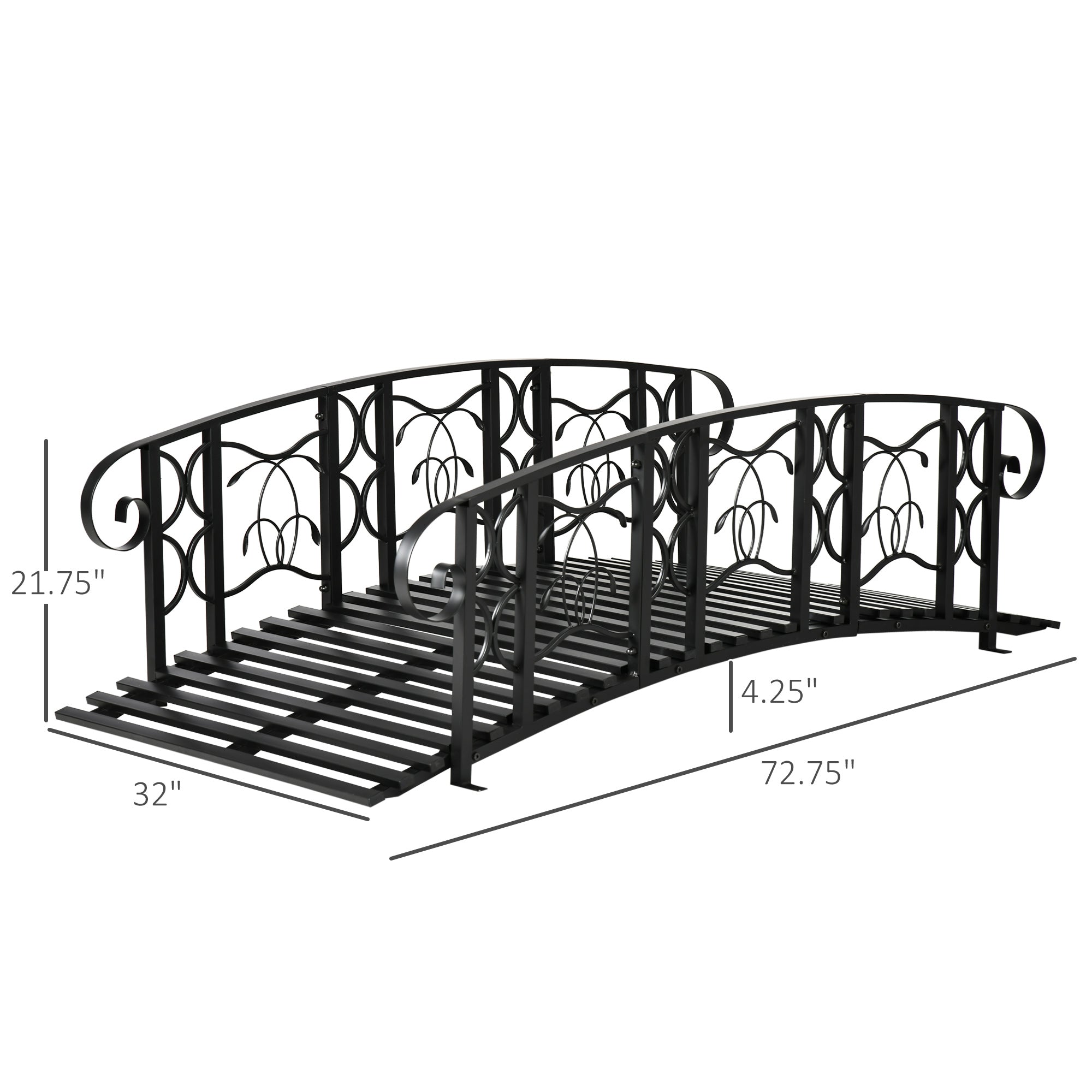 6' Metal Arch Backyard Garden Bridge with 660 lbs. Weight Capacity, Safety Siderails, Vine Motifs, Easy Assembly for Backyard Creek, Stream, Pond, Black