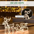 35" Christmas Reindeer and Sleigh with LED Motif Warm White Lighting, Indoor Outdoor Steel Frame Yard Decoration