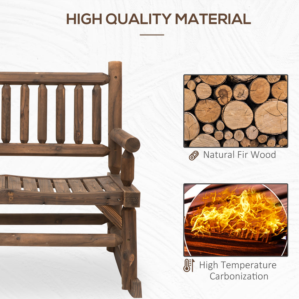 2-Person Wood Rocking Chair with Log Design, Heavy Duty Loveseat with Wide Curved Seats for Patio, Backyard, Garden, Walnut