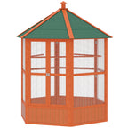 69" Wooden Hexagonal Outdoor Aviary Flight Bird Cage With Covered Roof, Brown