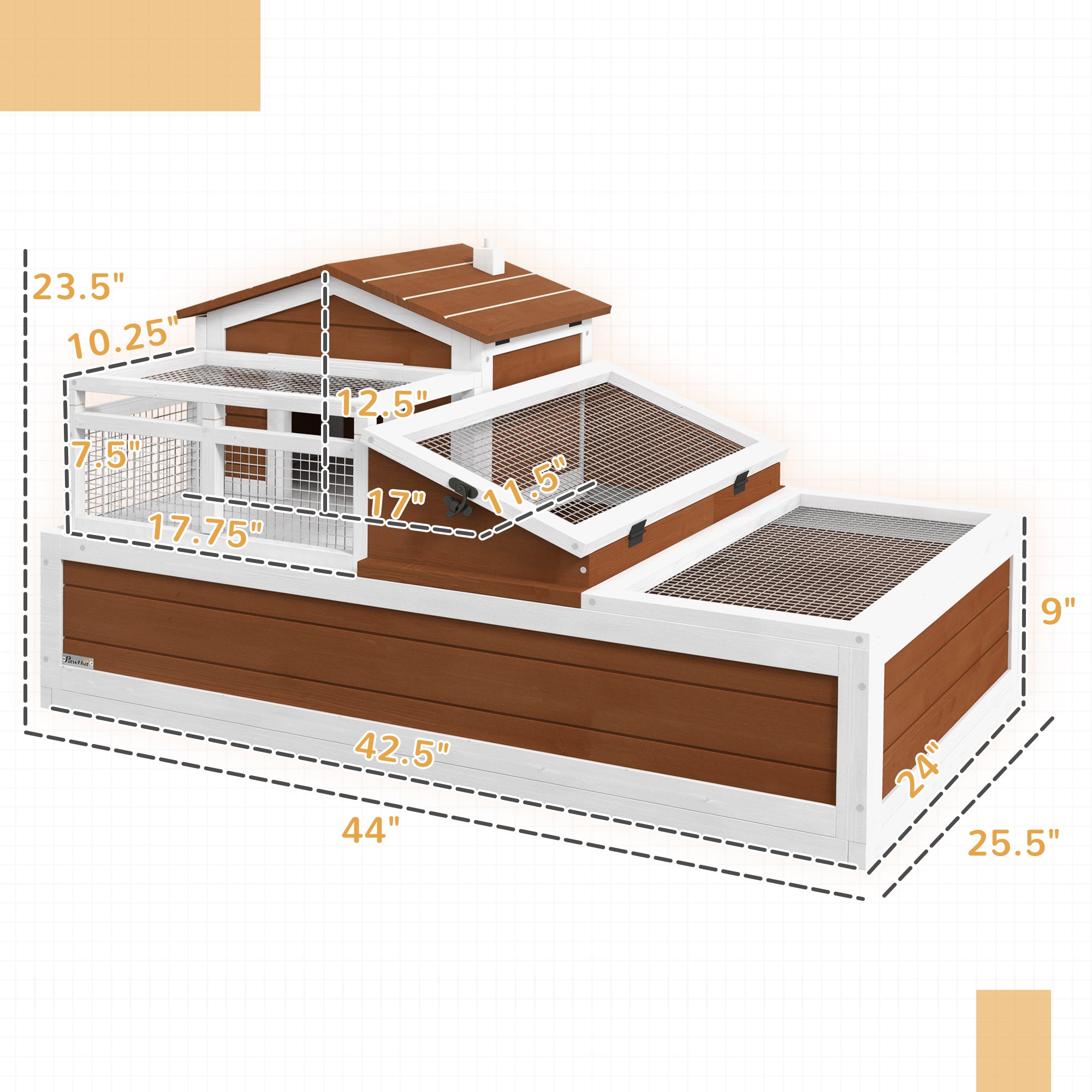 3-Room Tortoise Habitat House w/ Balcony & 2 Stories, 44" x 25.5" x 25", Coffee