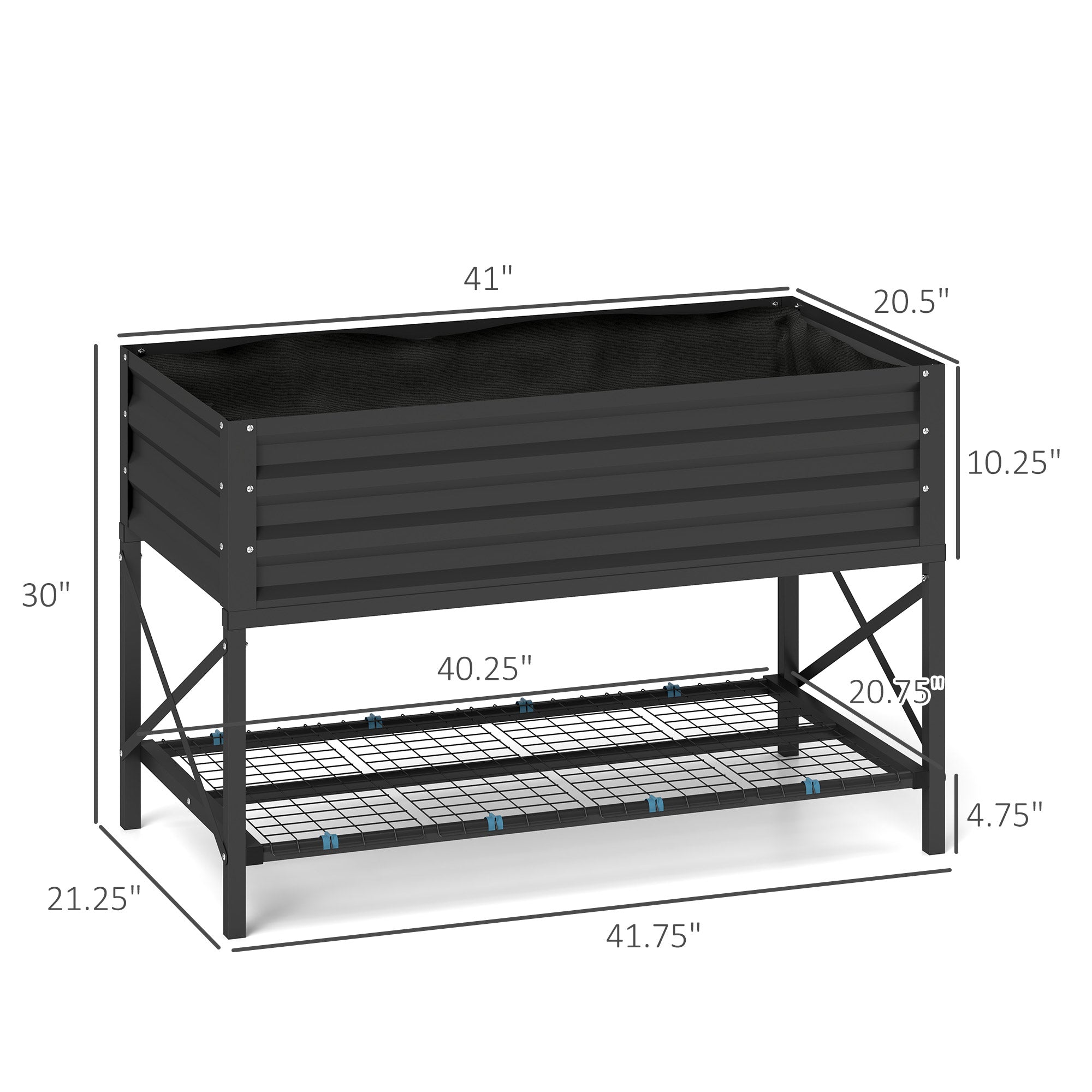 Galvanized Raised Garden Bed, Metal Planter Box with Legs, Storage Shelf and Bed Liner, Dark Gray