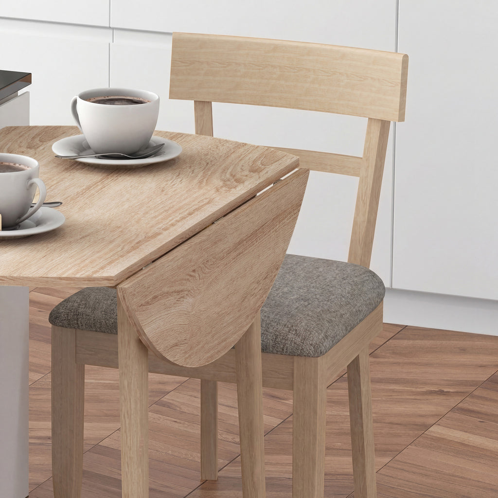 Folding Dining Table, Round Drop Leaf Kitchen Table for Small Spaces with Wood Legs, Oak Color