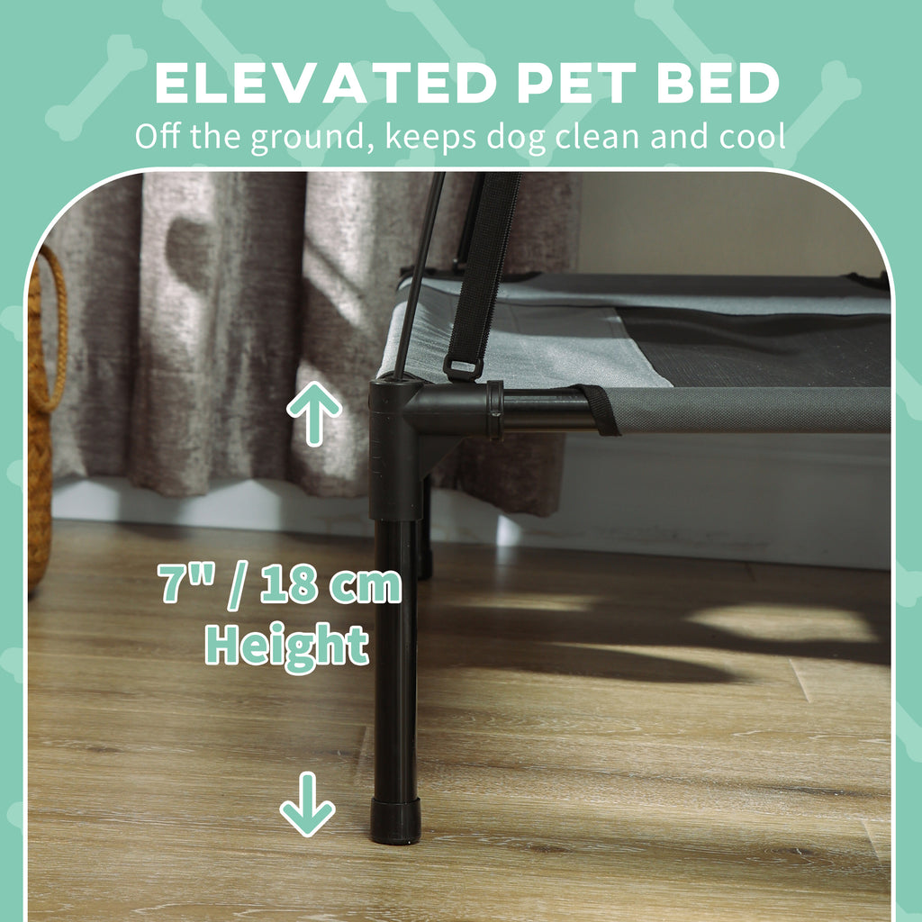 Elevated Dog Bed with Removable Canopy, Outdoor Dog Cot with UV Protection Canopy Shade, 24 inch Pet Bed for Camping, Gray