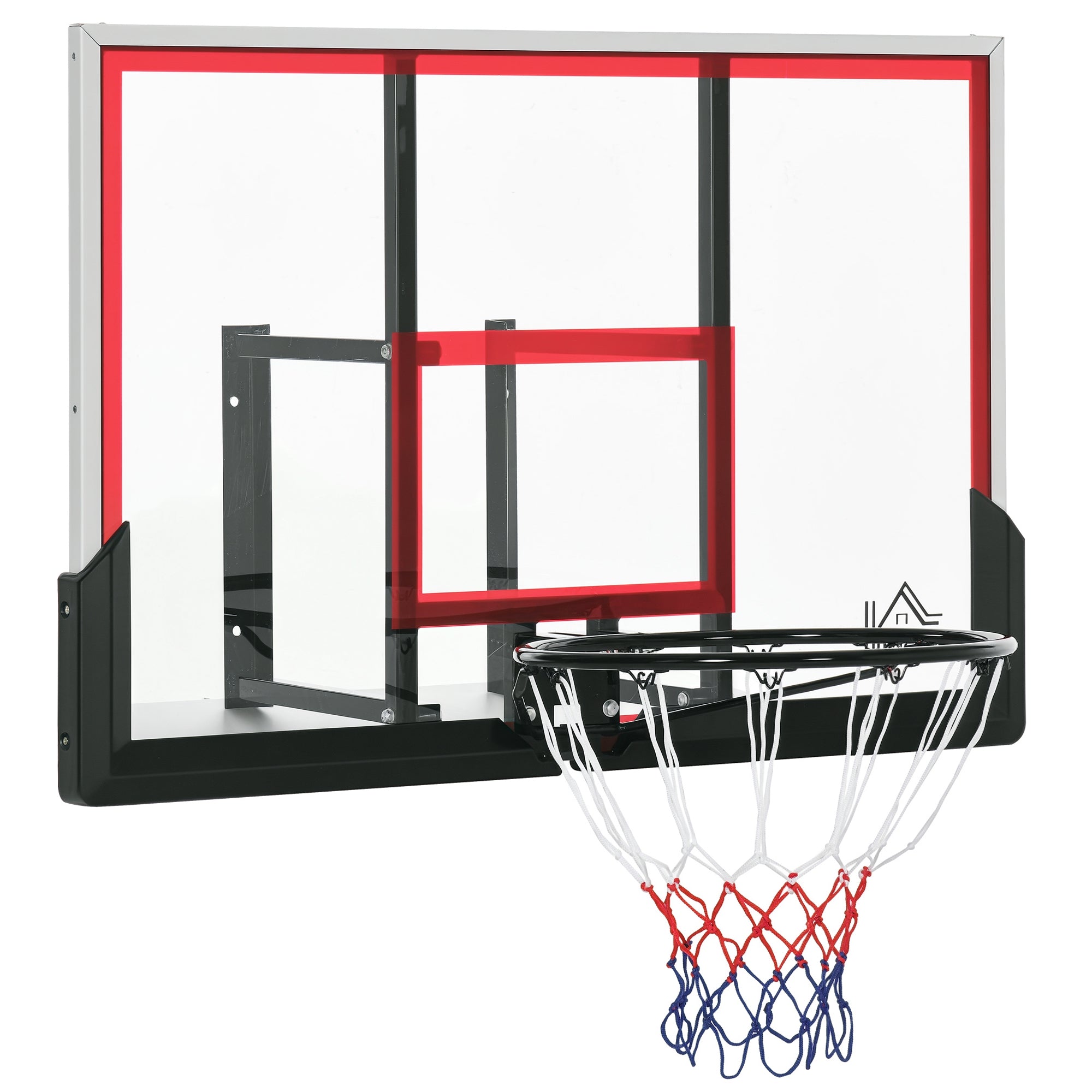 Wall Mounted Basketball Hoop, Basketball Goal Combo Kit with 43" x 30" Shatter Proof Backboard, Durable Bracket and All Weather Net for Outdoor Use