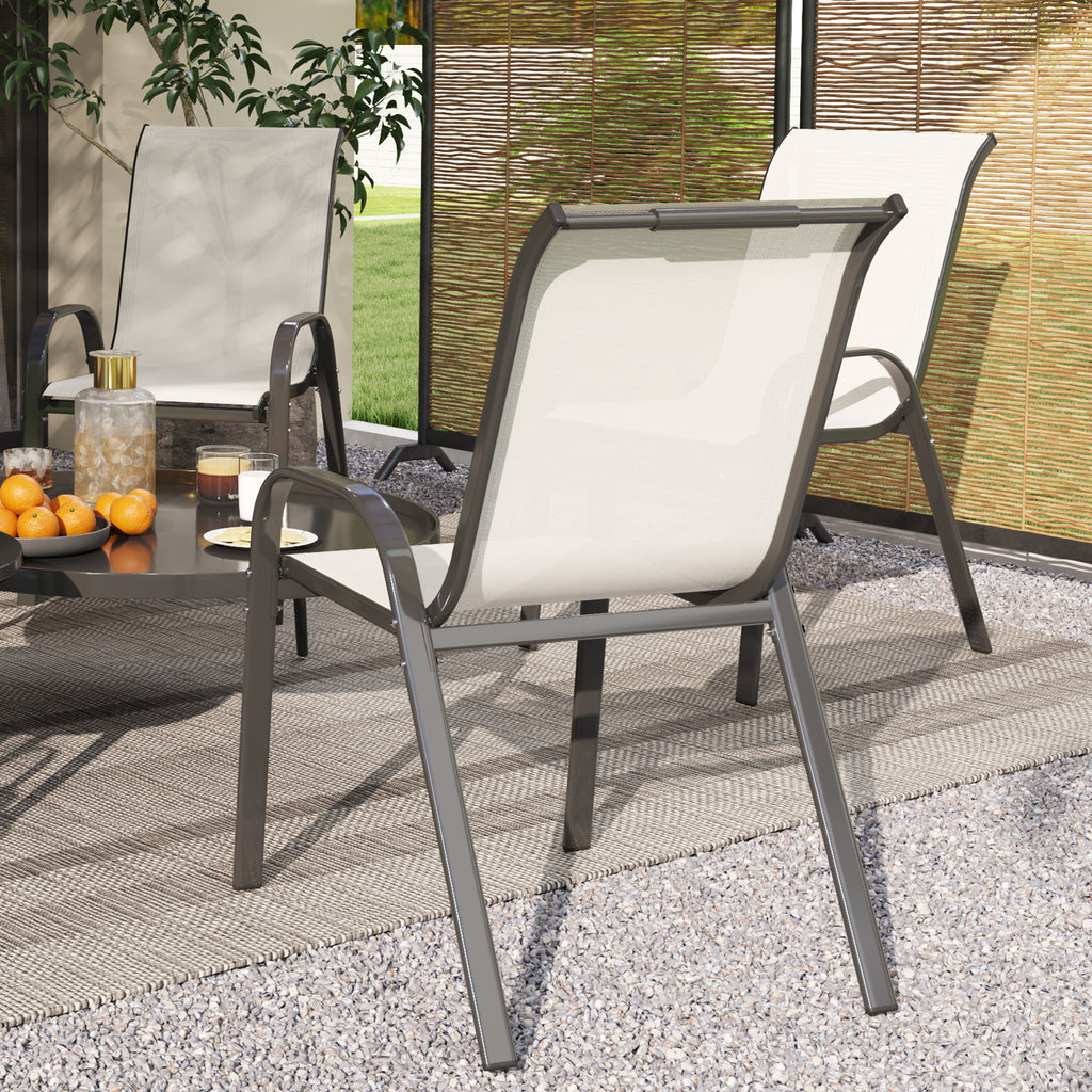 Set of 4 Outdoor Dining Chairs, Stackable Patio Chairs with High Back, Breathable Mesh Seat for Garden Lawn, Beige