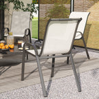 Set of 4 Outdoor Dining Chairs, Stackable Patio Chairs with High Back, Breathable Mesh Seat for Garden Lawn, Beige