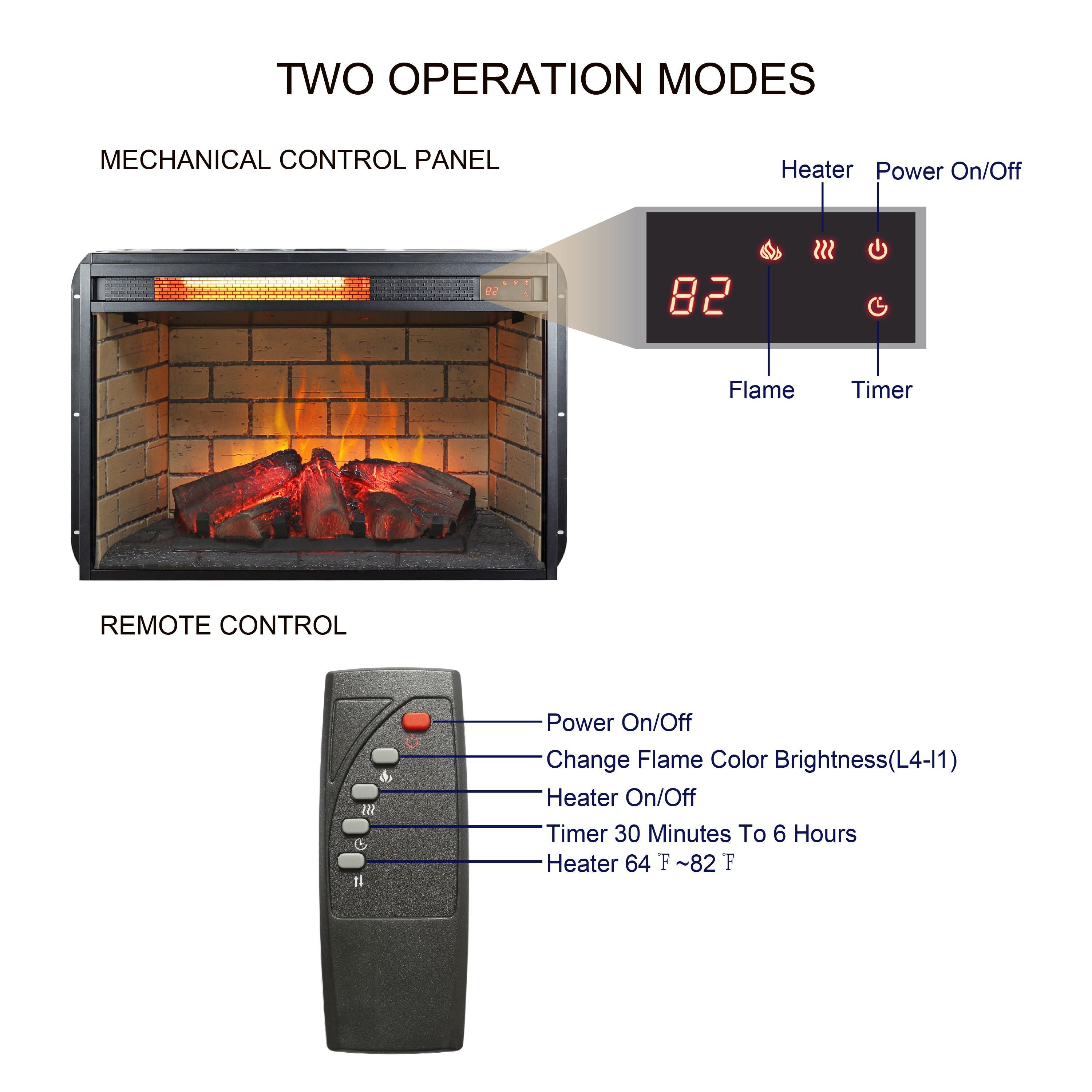 26" Infrared Quartz Heater Fireplace Insert with Realistic Flame and Adjustable Brightness, CSA/UL Certified, Fits Up to 400 Sq. Ft., Antique Black