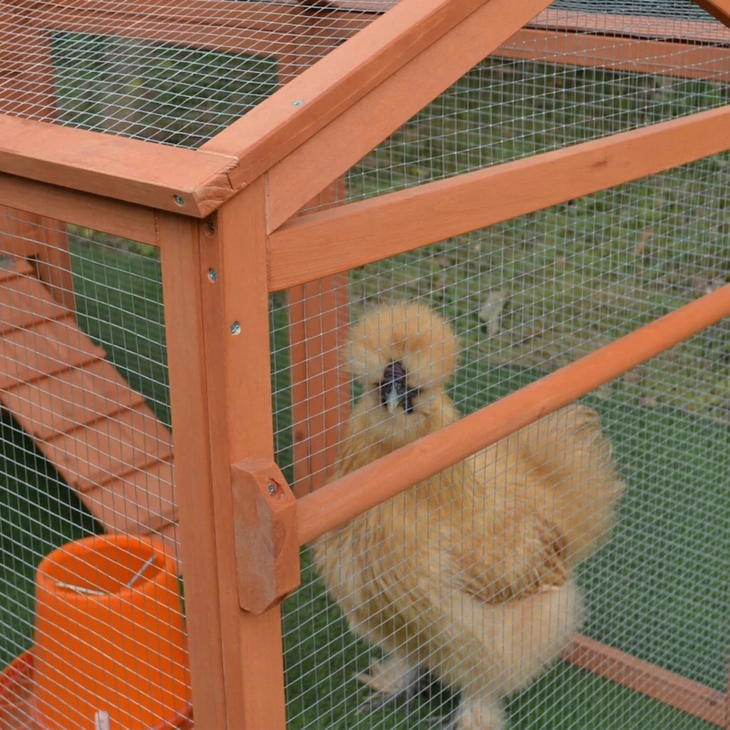 96.5" Chicken Coop Wooden Hen House Poultry Cage Pen Portable with Wheels and Nesting Box, Chicken Cage for Backyard Outdoor, Natural
