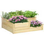 3 Tier Raised Flower Bed Outdoor Planter Box Wooden Garden Bed, Open Bottom for Plants, 42.5"x34.75"x14.25", Natural