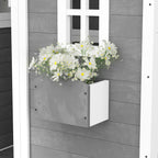 Outdoor Wooden Playhouse for Kids with Floor, Door, Windows, Planter Box for 3-8 Years Old, Backyard, Lawn, Garden