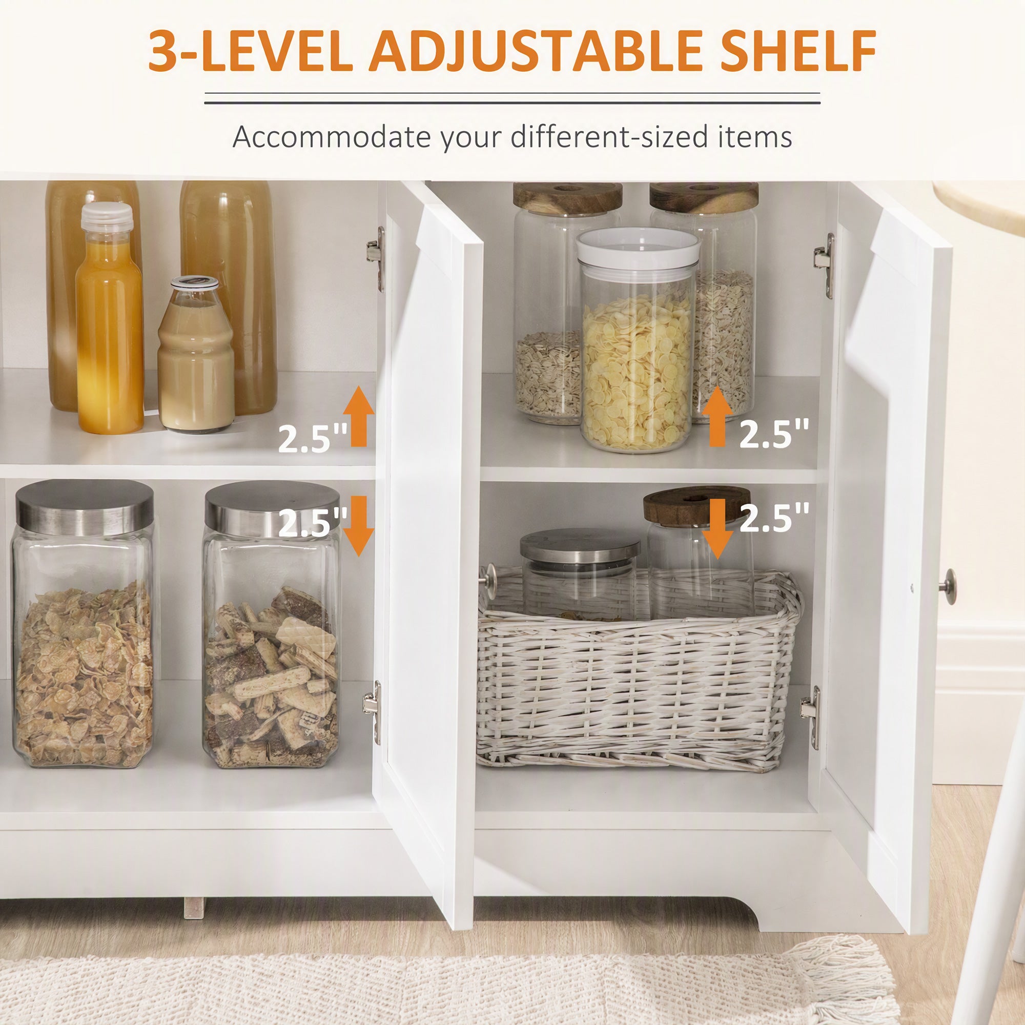 Sideboard Buffet Cabinet, Modern Accent Cabinet with 2 Drawers and Adjustable Shelves, Entryway Cabinet, White