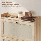 Shoe Cabinet with 2 Flip Drawers, Boho Narrow Shoe Storage Cabinet, Oak