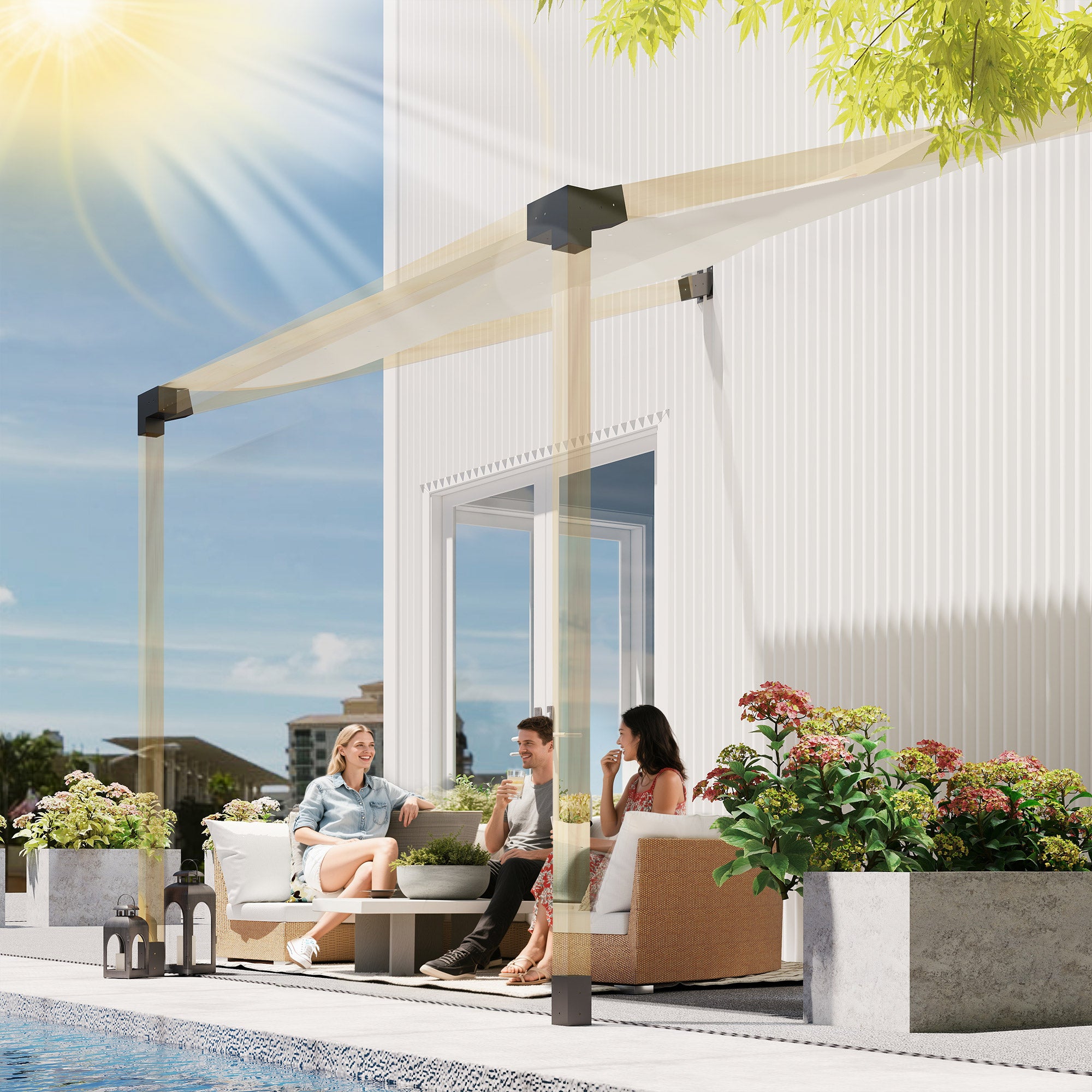 Pergola Kit, 15° Slanted Pergola Bracket Kit with 3-Way Brackets, Post Bases, Wall Mounts for 3.6" X 3.6" Lumber, Black