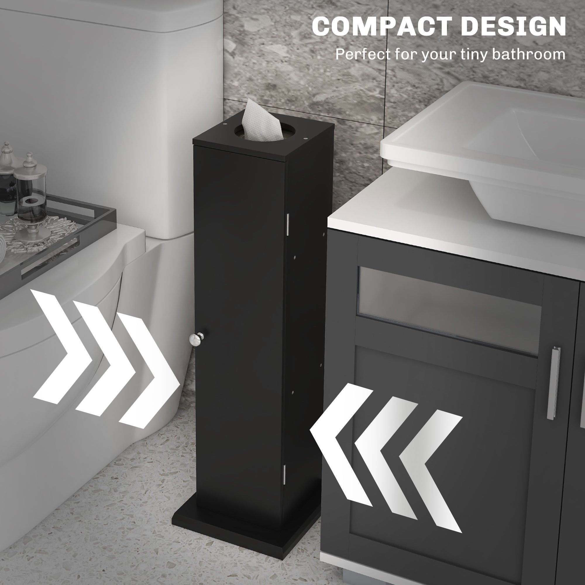 Small Toilet Paper Cabinet, Bathroom Corner Cabinet with Doors and Shelves for Paper Shampoo, Black