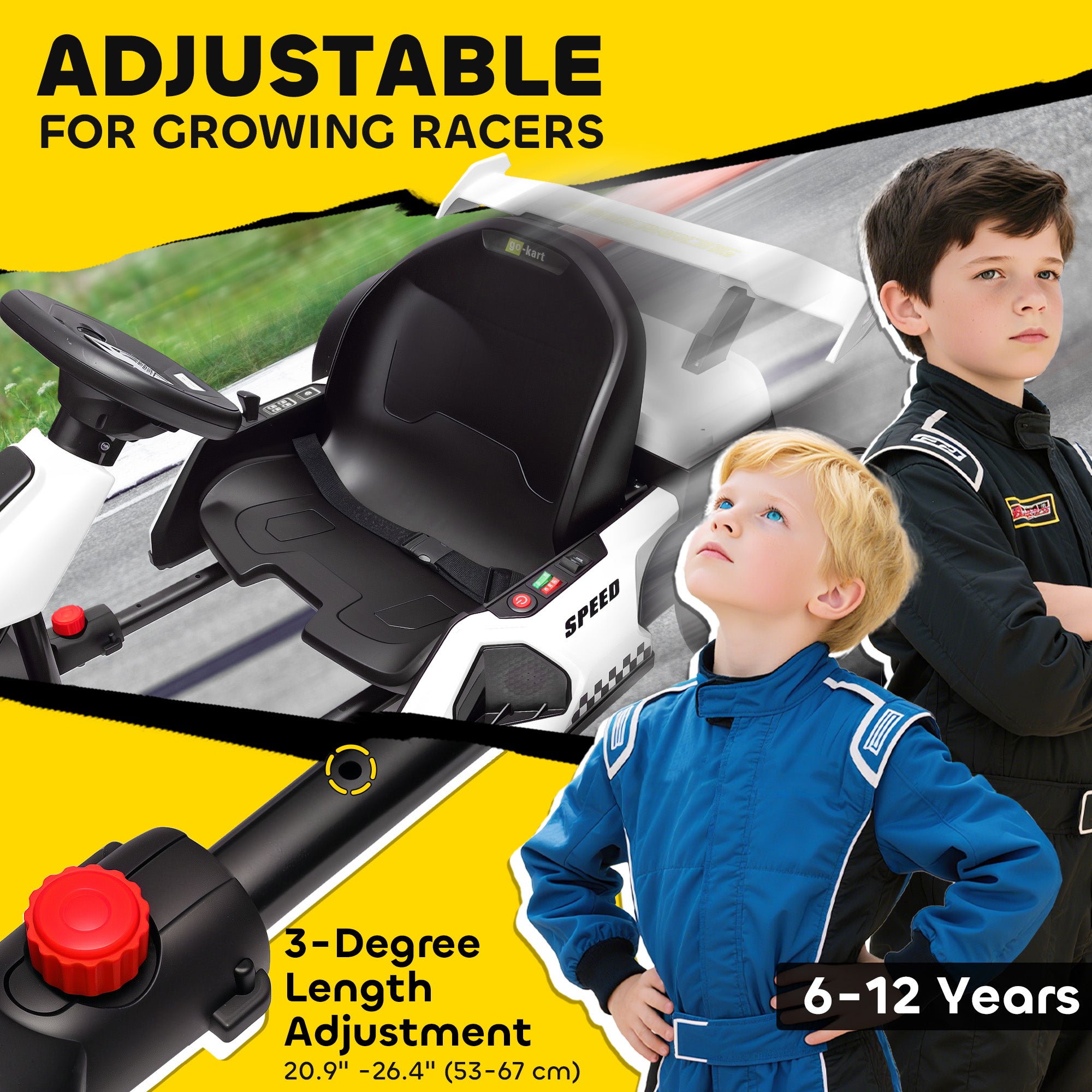 24V 7.5 MPH Electric Go Kart with Adjustable Seat, Slow Start, White