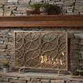 Stylish Single Panel Iron Fireplace Screen With Durable Iron Frame, Modern Overlapping Circle Design, 41.1" L x 9.25" W x 31.1" H, Gold