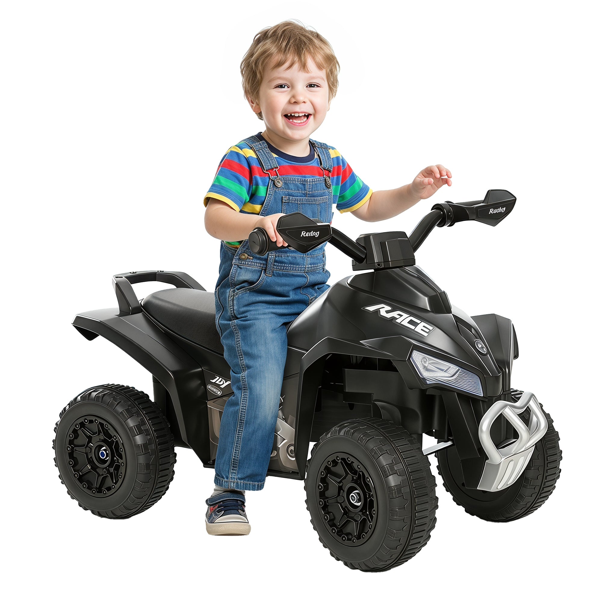 NO Power Kids Ride On Push Car, Ride Racer, Foot-to-floor Sliding Car, Walking ATV Toy with Music, Lights, for 1.5-3 Years Old, Black