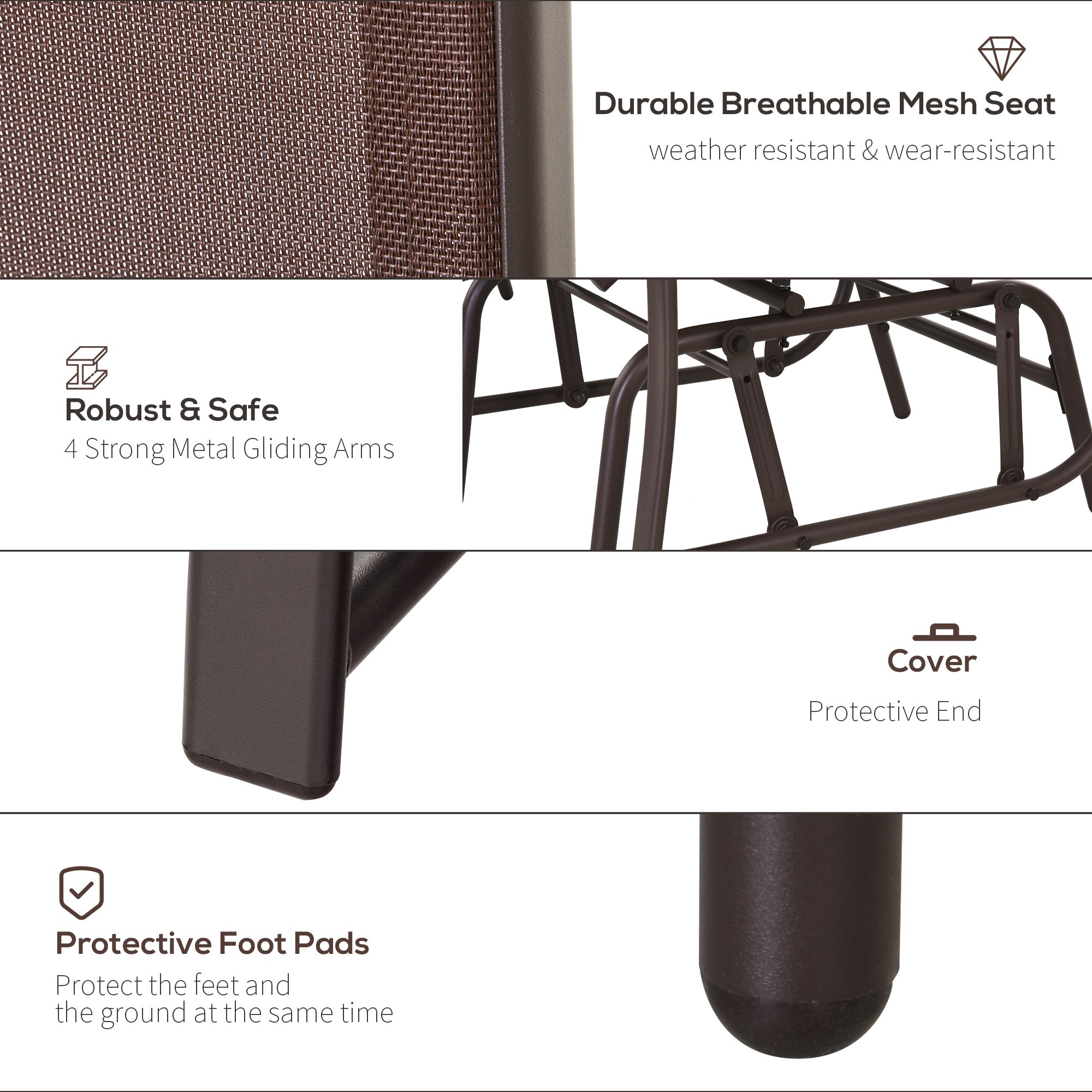 Outdoor Glider Chairs with Coffee Table, Patio 2-Seat Rocking Chair Swing Loveseat with Breathable Sling for Backyard, Garden, and Porch, Coffee Brown