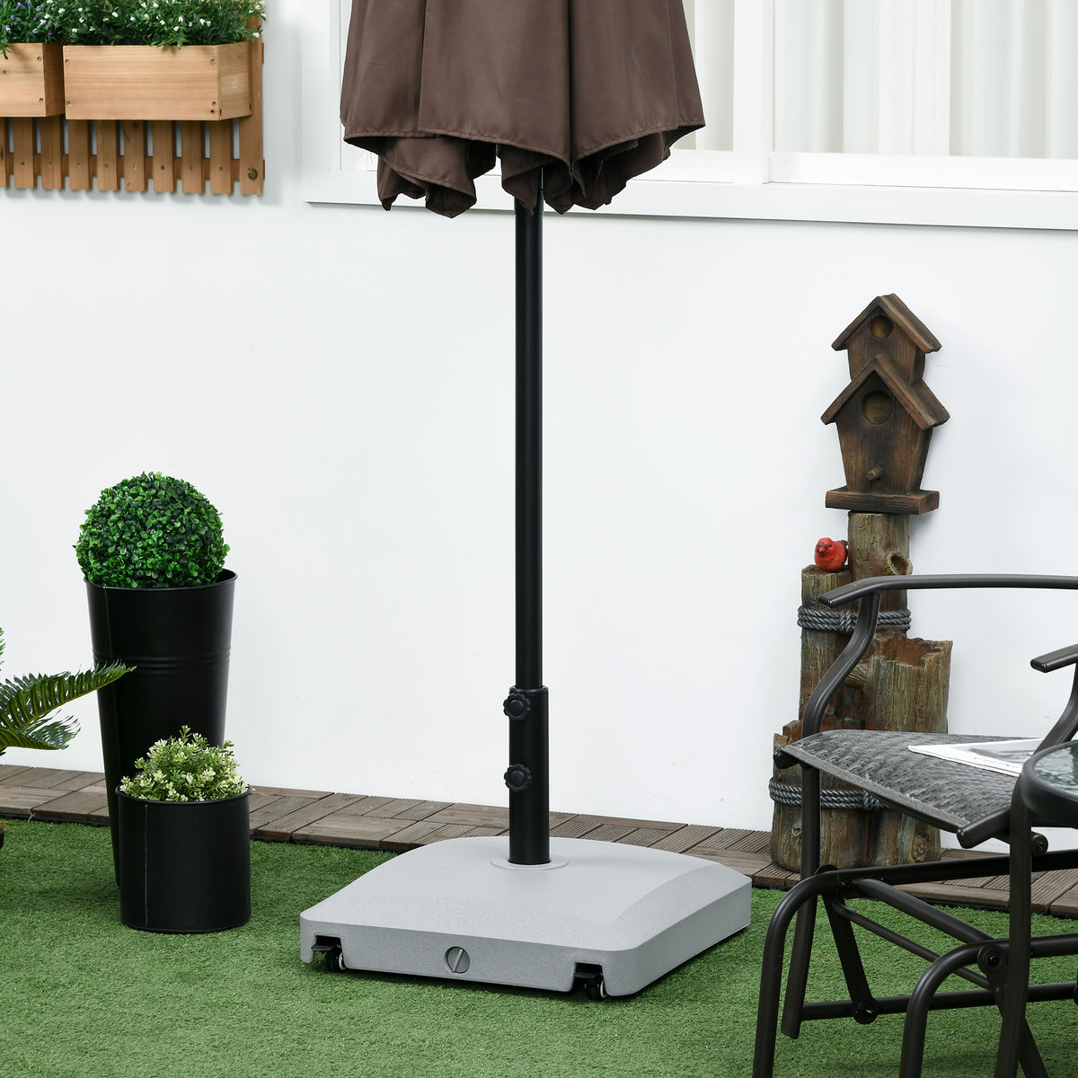 Patio Umbrella Base with Wheels, 53lbs Water or 66lbs Sand Filled, Heavy Duty Outdoor Umbrella Stand Holder, Gray