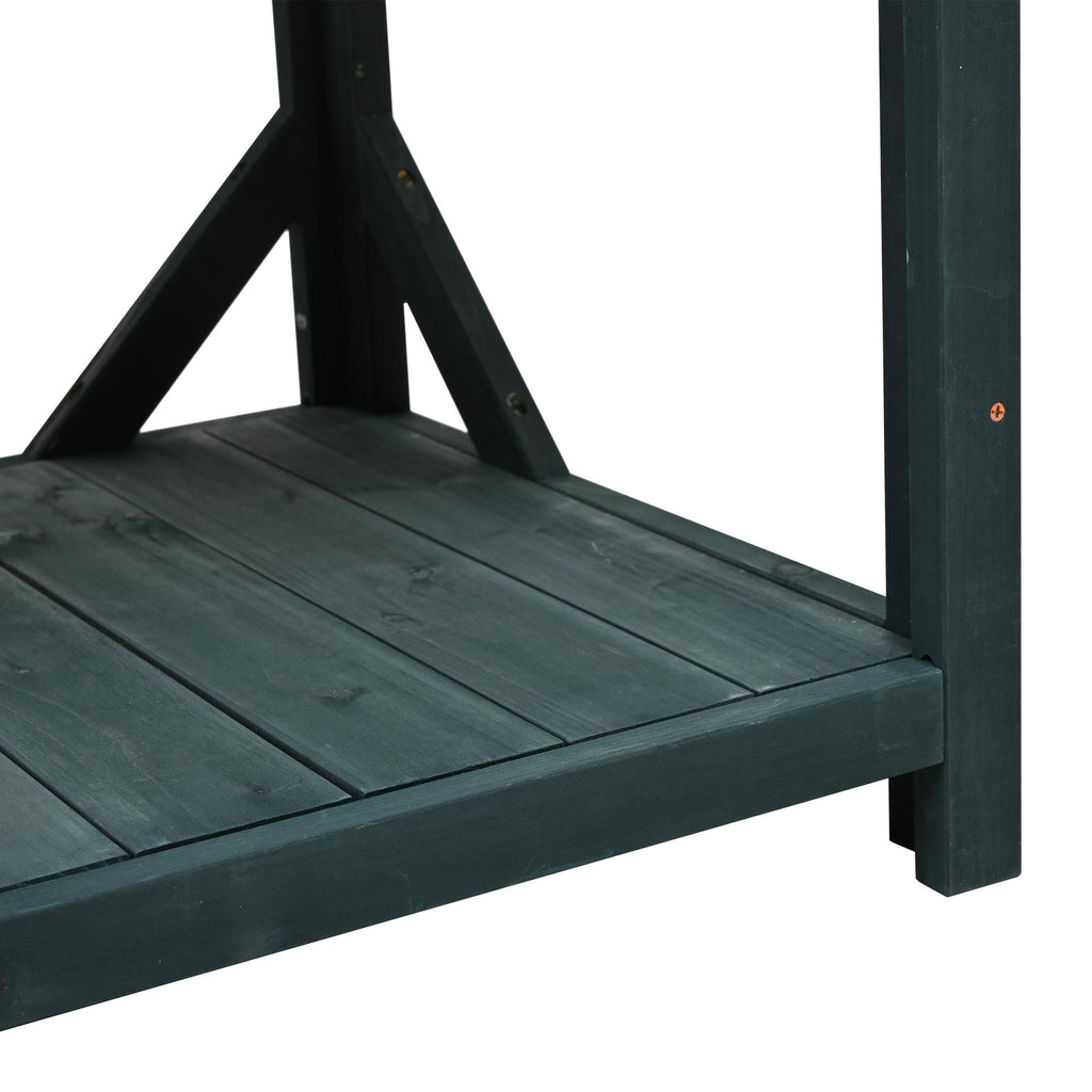 Outdoor Potting Bench with 4 Shelf & Side Hook for Patio, Farmhouse Garden Workstation with Large Tabletop, 47'' L x 19.5'' W x 65'' H, Green