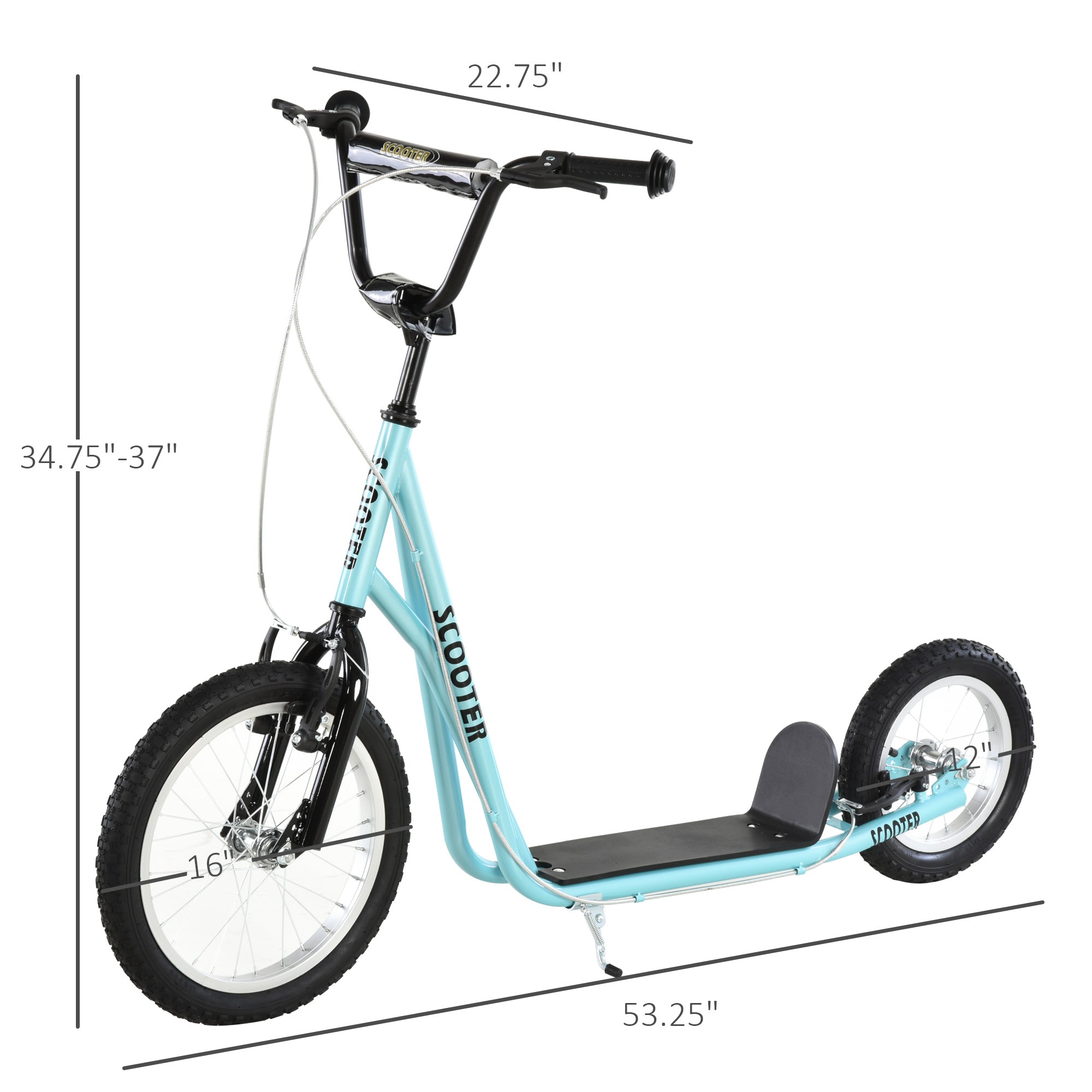 Teens Youth Scooter Ride On Toy with Adjustable Handlebar, Dual Brakes, and Inflatable Wheels For Kids 5+, Blue