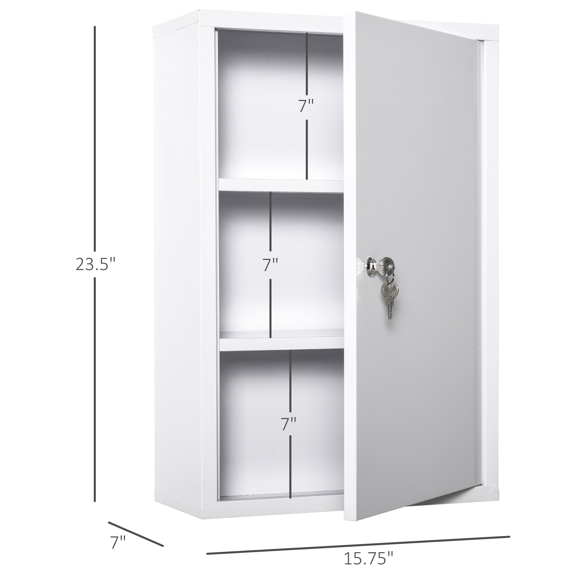 Steel Wall Mount Medicine Cabinet 3 Tier Emergency Box for Bathroom Kitchen, Lockable with 2 Keys - White