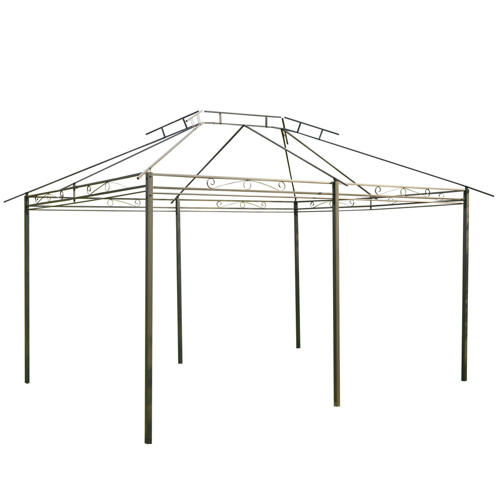 10' x 13' Outdoor Soft Top Gazebo Pergola with Curtains, 2-Tier Steel Frame Gazebo for Patio, Sage Gray