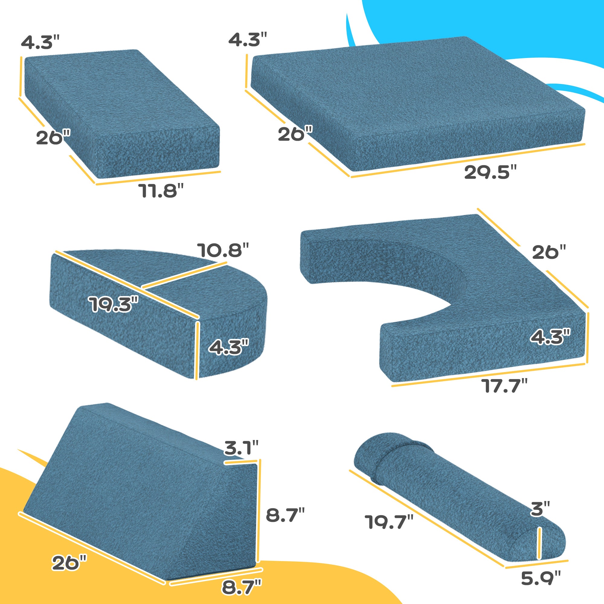 12 Pcs Foam Climbing Blocks for Toddlers, Indoor Soft Play Equipment for Boys and Girls, Blue