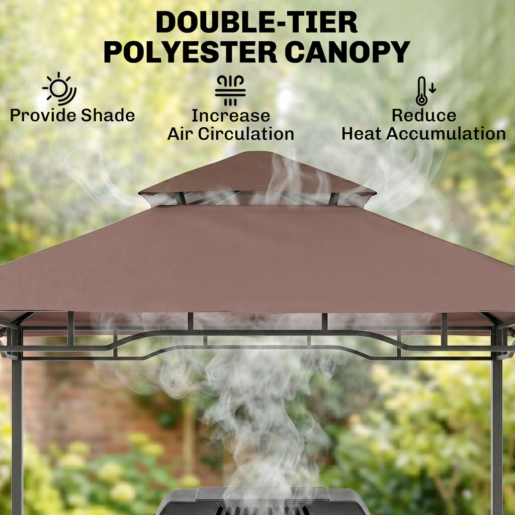8' x 5' Grill Gazebo with Double Roof, Outdoor BBQ Canopy Gazebo with 2 Side Shelves for Patio Yard Garden Coffee