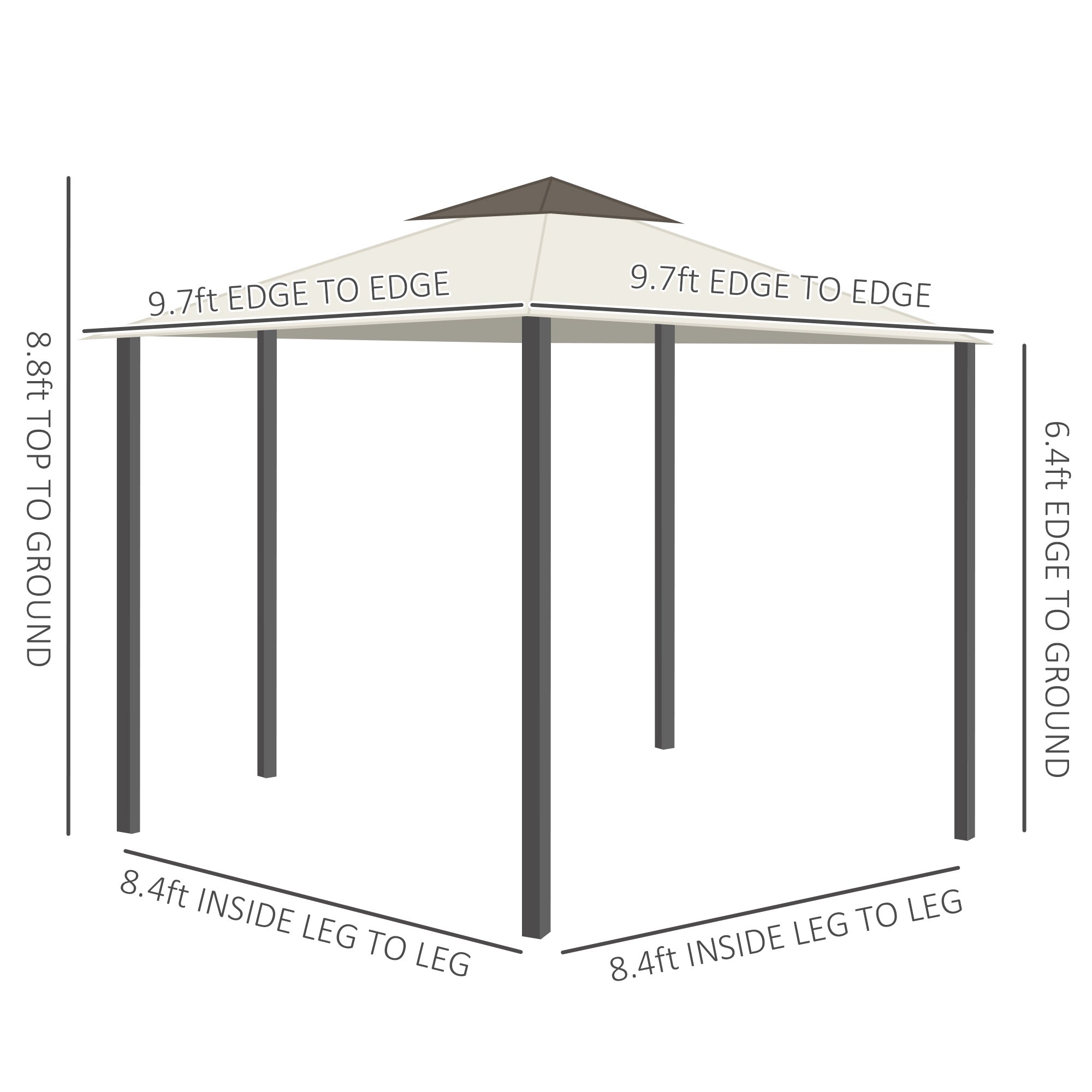 10' x 10' Patio Gazebo, Double Roof Outdoor Gazebo with Privacy Curtains, Mesh Netting, Aluminum Frame Outdoor Canopy Shelter, Cream White