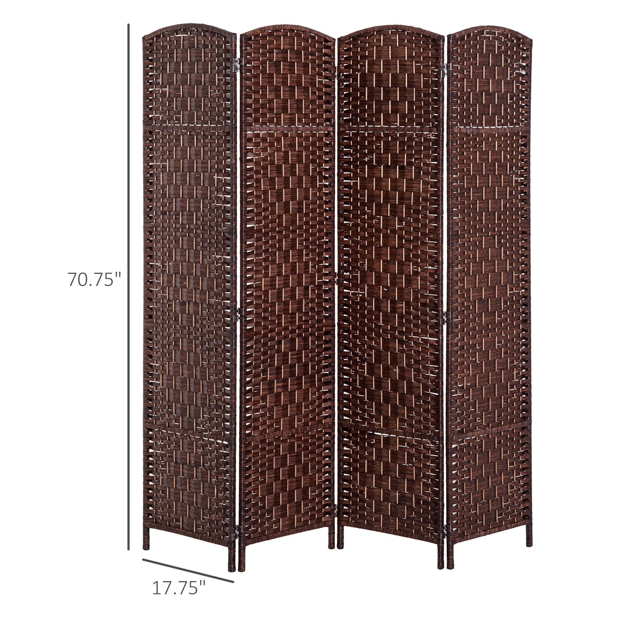 Room Divider 4 Panel, 6FT Tall Folding Privacy Screen, Freestanding Hand-Woven Partition for Room Separation with 360° Hinges, Paper Rope Diamond Weave, Brown