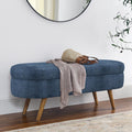 Oval Storage Ottoman Bench with Foam Cushion and Sturdy Rubberwood Legs, Multi-Use Footstool for Bedroom, 43.5" L x 16" W x 16" H, Dark Blue