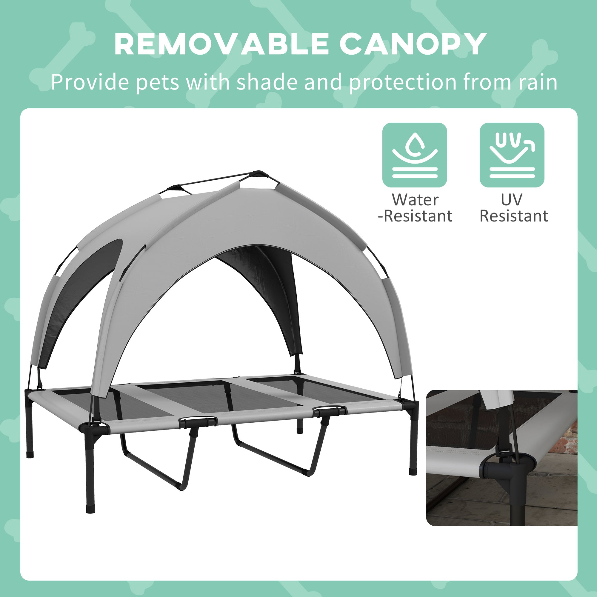 Elevated Dog Bed with Canopy, Raised Outdoor Pet Bed for Camping with Washable Breathable Mesh, 42" x 30" x 37"