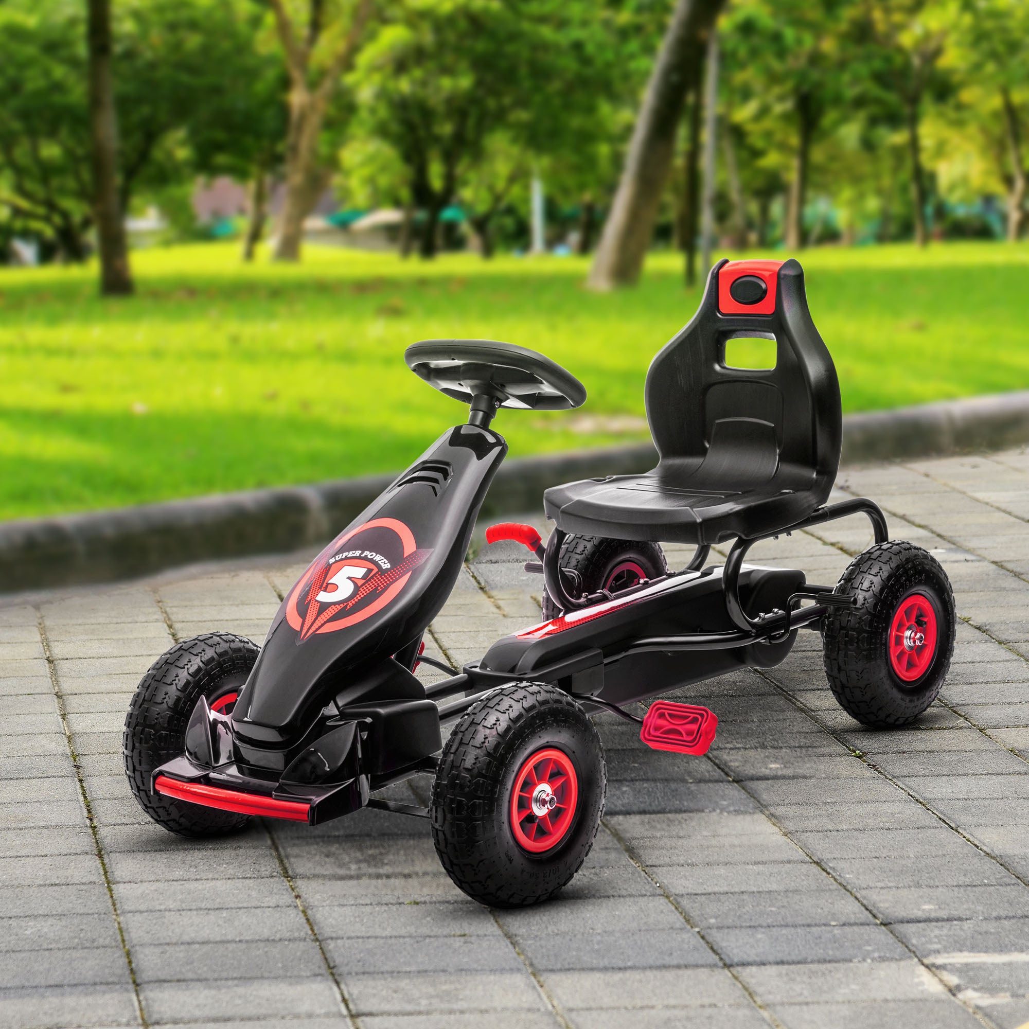 Kids Pedal Go Kart Ride-on Toy with Ergonomic Comfort, Pedal Car with Tough, Wear-Resistant Tread, Go Cart Kids Car for Boys & Girls with Suspension System, Safety Hand Brake, Ages 5-12, Red