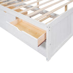Classic Style Full Size Wooden Captain Bed with Built-in Bookshelves, 3 Storage Drawers, and Trundle, 79" L x 104.5" W x 47" H, White