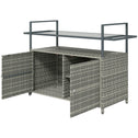 2-Tier Shelf PE Rattan Outdoor Bar Table, Glass Top Outdoor Serving Cart with Cabinet, Mixed Gray