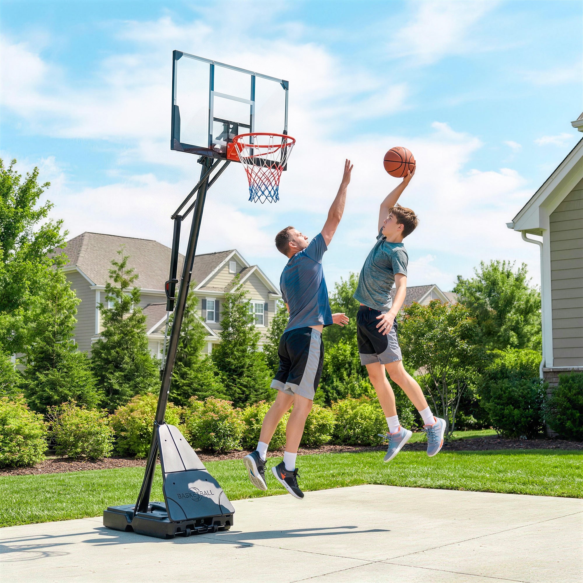 Portable Basketball Hoop Outdoor, 8-10ft Adjustable Basketball Goal, 47 Inch Shatterproof Backboard, Action Grip