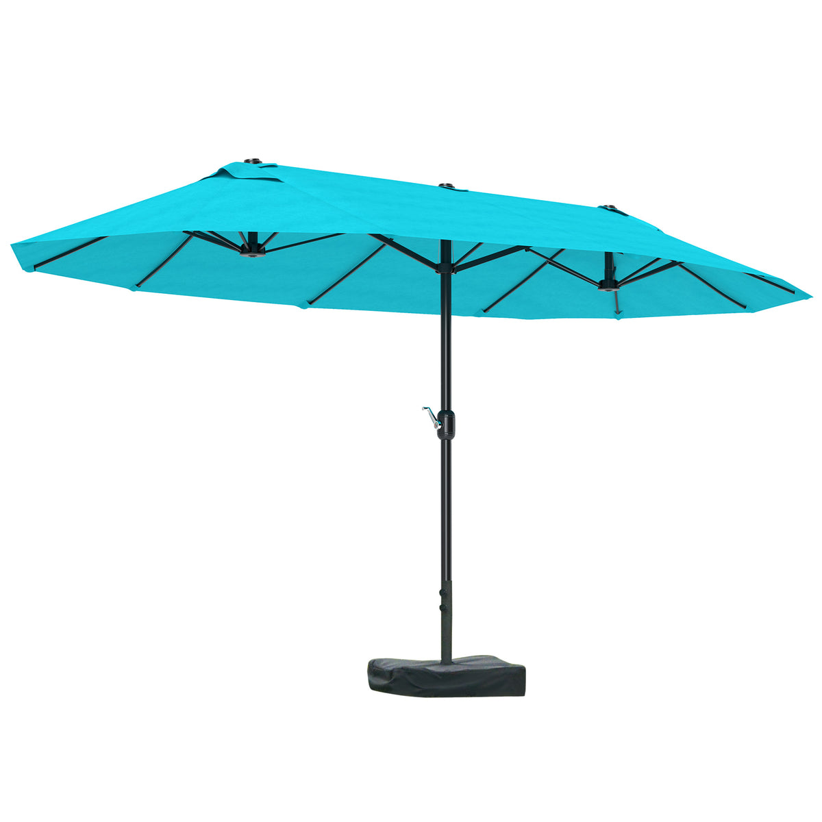 Patio Umbrella, 15' Steel Rectangular Outdoor Double Sided Market Umbrella with Base, Sun Protection & Easy Crank, Blue