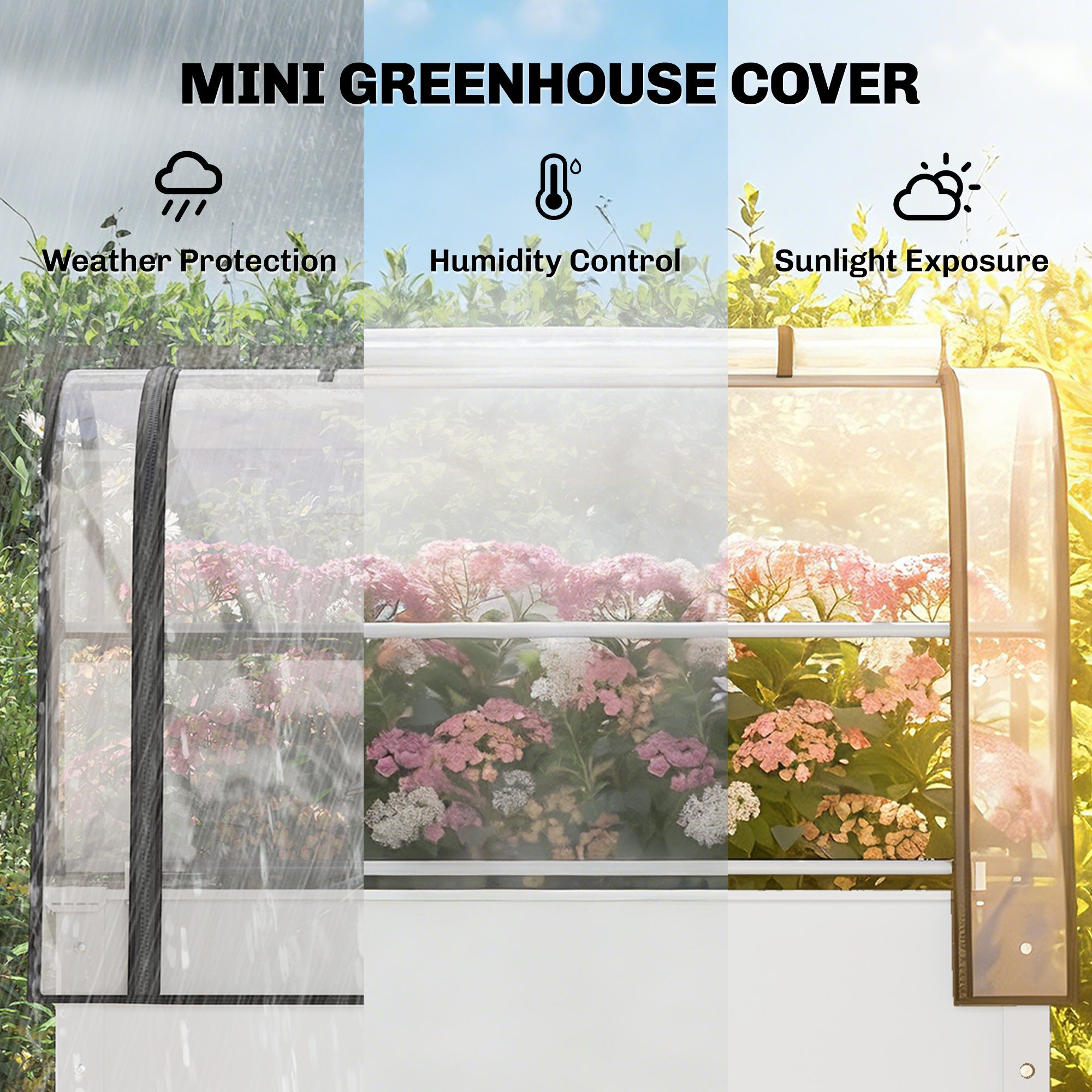 Raised Garden Bed with Flip-Up Greenhouse Cover, Metal Elevated Garden Bed with Legs and Drainage Hole, White