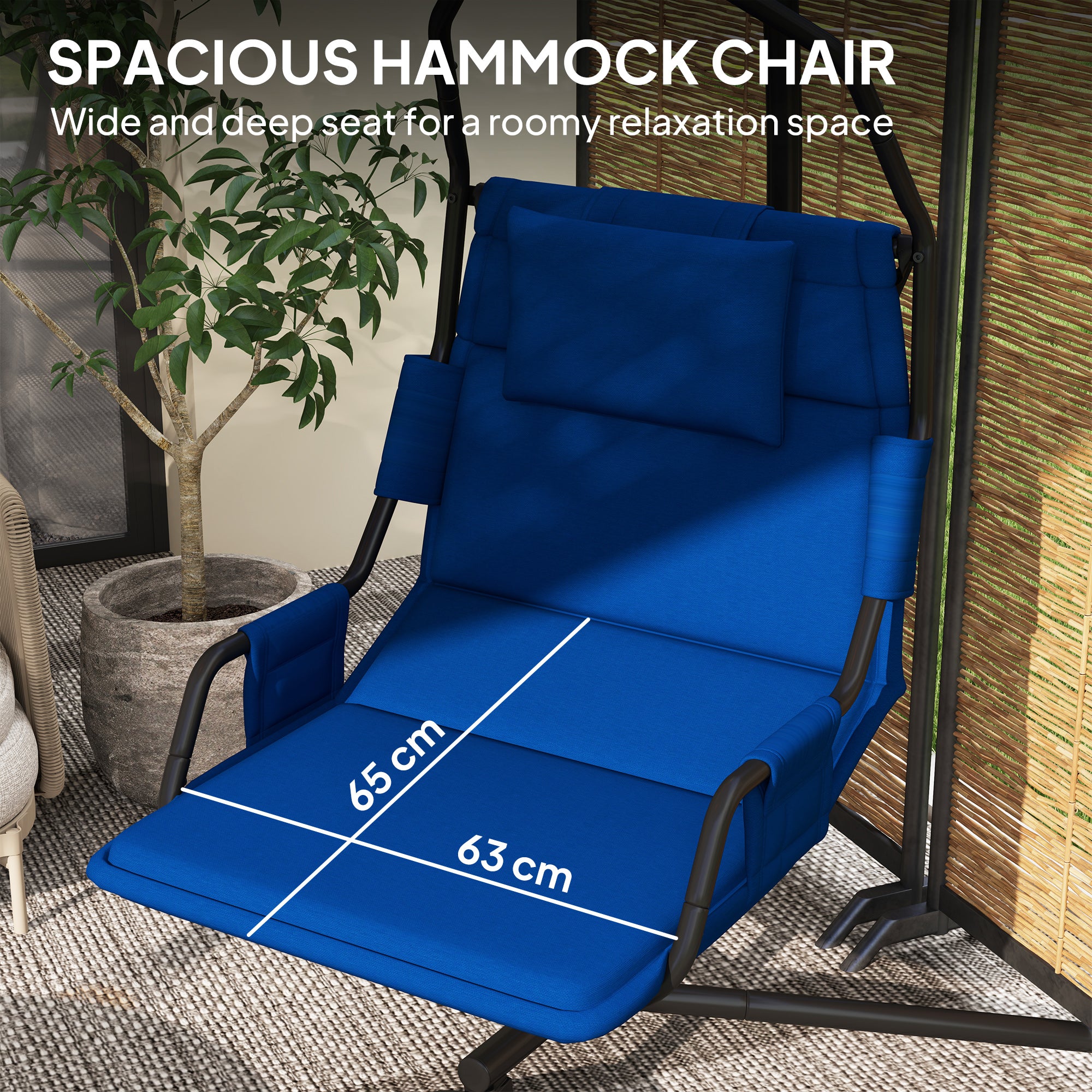 Hammock Chair with Stand and PA Coating Cushion, Hanging Swing Chair with Steel Frame for Indoor and Outdoor, Dark Blue