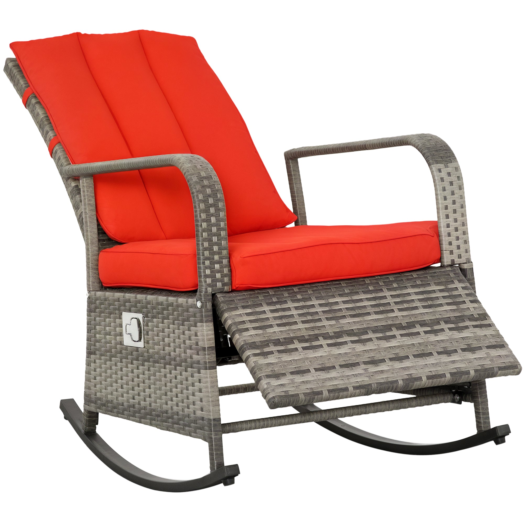 PE Rattan Rocking Recliner with Footrest, Red