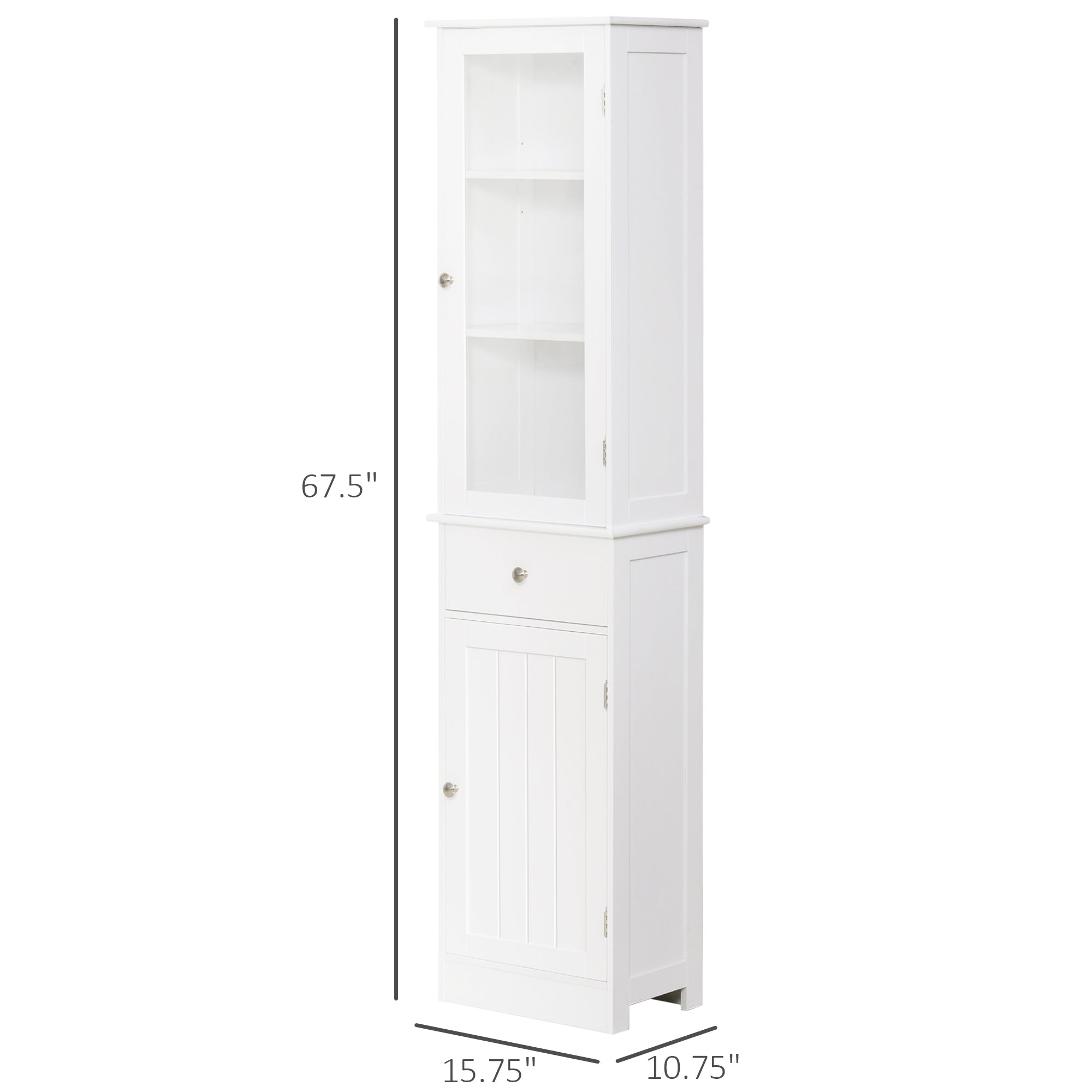 Slim Bathroom Storage Cabinet, Tall Bathroom Cabinet, Narrow Linen Tower with Acrylic Door, Drawer and Shelves, White