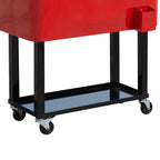 80 QT Rolling Cooling Bins Ice Chest on Wheels Outdoor Stand Up Drink Cooler Cart for Party, Red