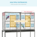 Rolling 65"L Bird Cage w/ Storage Shelf Wood Perch Food Container